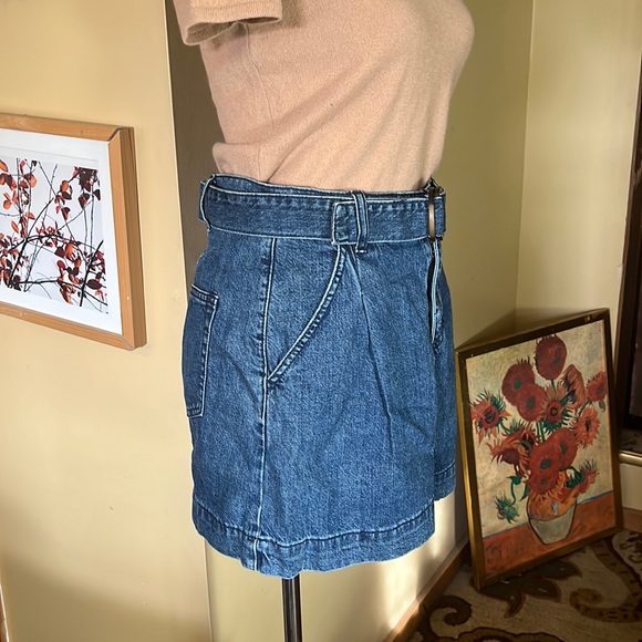 FREE PEOPLE Size 25 "Mid Indigo Wash" Belted Denim Skirt Mini Classic $78 NEW - Picture 4 of 13